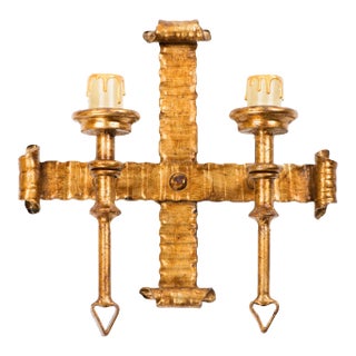 1950s Spanish Gilt Metal 2-Light Wall Sconce For Sale