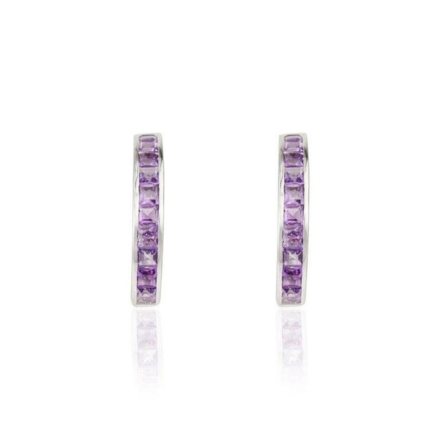 Channel Set 1.74 Carat Amethyst Gemstone Vertical Curved Earrings- A Pair For Sale - Image 4 of 10