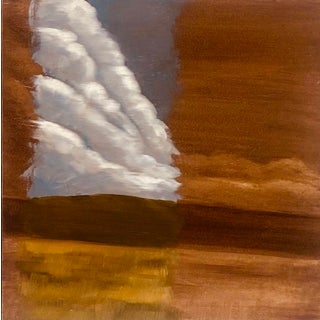 Thunder Rolls by Alexandra Hansen | Oil on canvas Landscape with clouds and brown hues For Sale