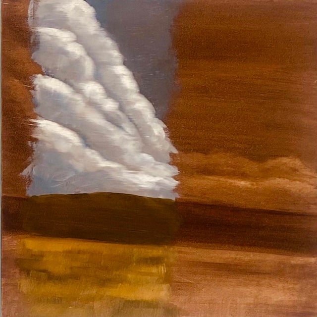Thunder Rolls by Alexandra Hansen | Oil on canvas Landscape with clouds and brown hues For Sale