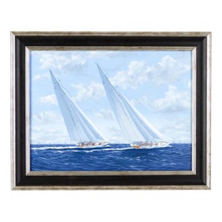 Ron Charles Mitchell, Americas Cup 1937 Yacht Racing, Oil on Canvas, Framed For Sale