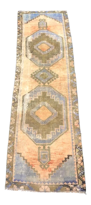 1960s Vintage Aztec Faded Vintage Turkish Anatolian Wool Runner-2′6″ × 8′9″