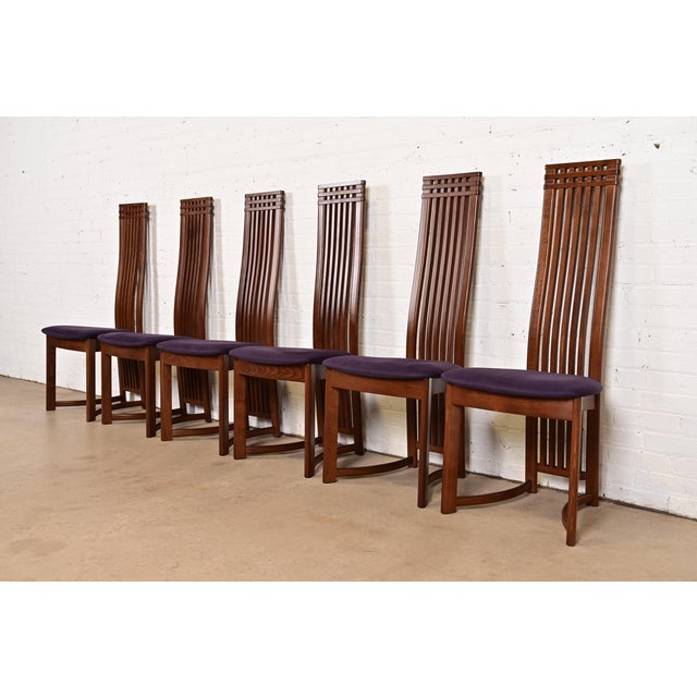 Charles Rennie Mackintosh Frank Lloyd Wright Style Arts & Crafts High Back Dining Chairs, Set of Six For Sale - Image 4 of 12