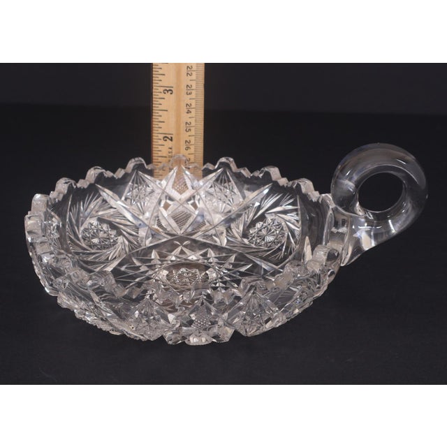 American Brilliant Period Cut Crystal Handled Nappy – Hobstar & Fan Pattern – Sawtooth Rim For Sale In Philadelphia - Image 6 of 6