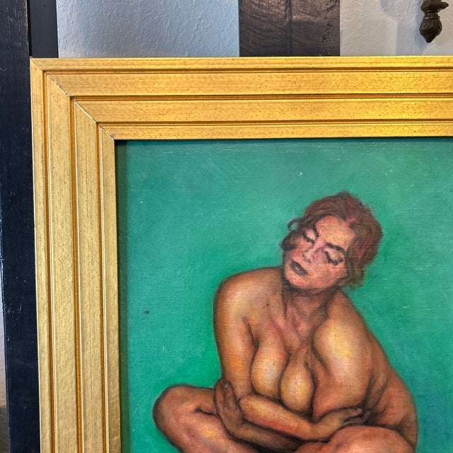 Figurative Vintage Painting on Board of a Seated Female by Guy Hoff For Sale - Image 3 of 5