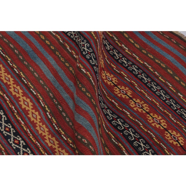 Textile Vintage Persian Kilim, Tribal Runner Rug With Intricate Bands - Rug & Kilim For Sale - Image 7 of 8