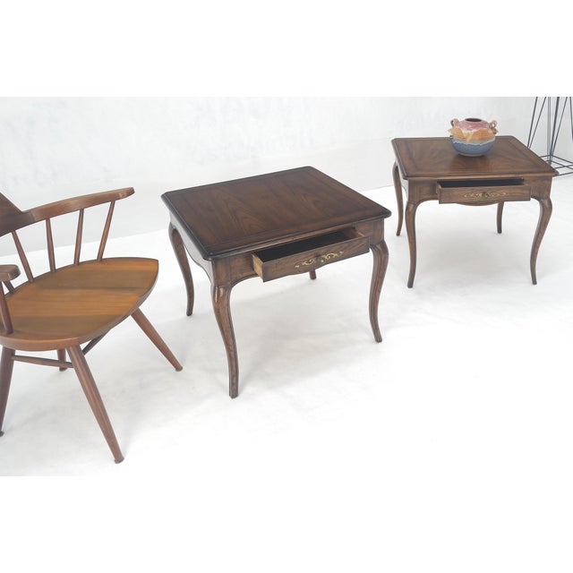 Pair One Drawer Very Fine Solid Dark Chestnut 27x27" Square Side End Tables MINT For Sale - Image 12 of 13