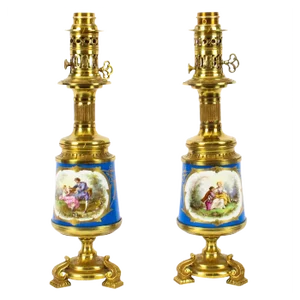 French Bleu Céleste Sèvres Vase Lamps, 19th Century, Set of 2