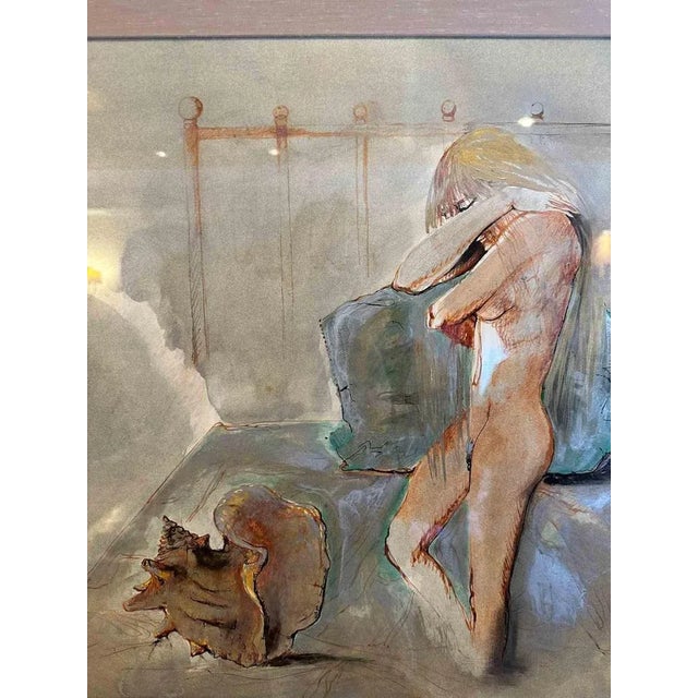 Modern Sergio Vacchi, Woman with Shell, Original Oil Painting, 1976, Framed For Sale - Image 3 of 4