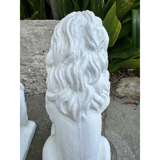 Vintage French White Painted Concrete Lions - A Pair For Sale - Image 11 of 15