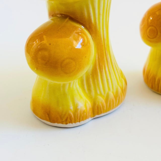 Ceramic Mid Century Yellow Ceramic Mushroom Salt and Pepper Shakers, Japan For Sale - Image 7 of 10