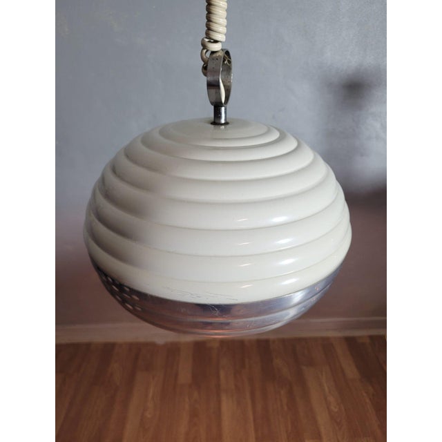 Pendant Lamp in White and Chromed Metal in the style of Achille Castiglioni, 1960s-1970s For Sale - Image 6 of 11