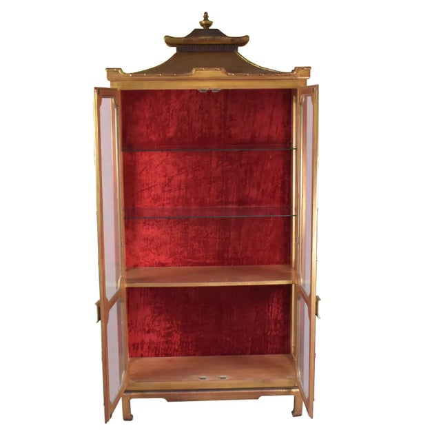 1970s Illuminated Gold Leaf Pagoda Cabinet For Sale - Image 4 of 8
