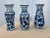Beautiful set of 3 antique hand painted vases with stylized dense blue and white scrolling foliage decoration on body and...