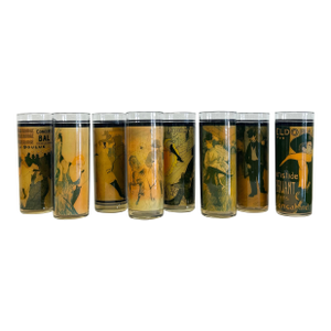 Vintage Moulin Rouge Cabaret Mid-Century High Ball Glasses, Set of 8