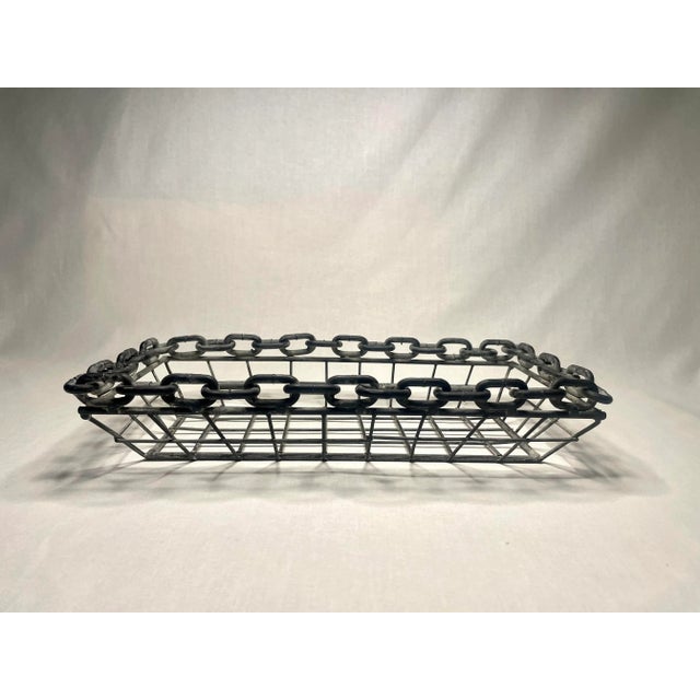 Brutalist Modern Rectangular Metal Basket, Charcoal Gray For Sale In Houston - Image 6 of 12