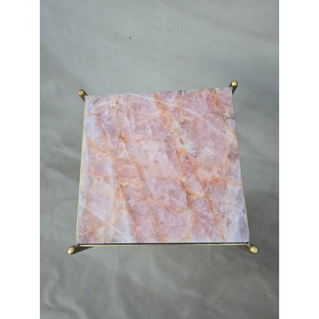 Brass and Rose Quartzite Side Table For Sale - Image 4 of 8