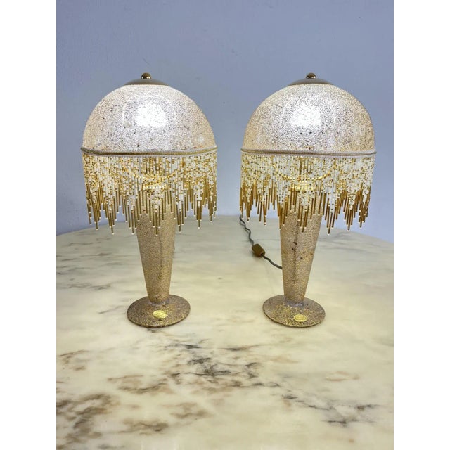 Mid-Century Modern Table Lamps in Mouth-Blown Glass Hand-Decorated with Pure Gold, 1980s, Set of 2 For Sale - Image 3 of 9