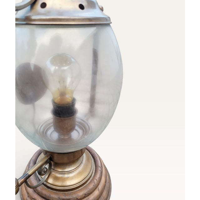 Vintage Revival French Brass, Glass and Wood Hurricane Table Lamp, 1960s For Sale - Image 10 of 18