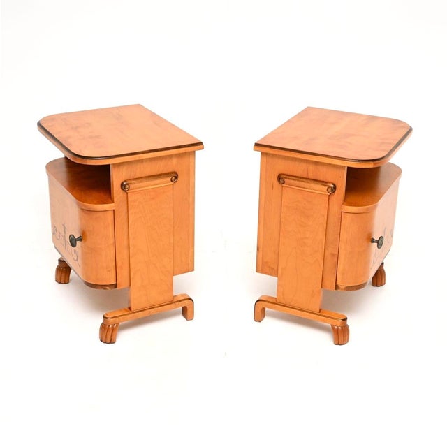 1930s Swedish Art Deco Bedside Cabinets in Satin Birch, 1930, Set of 2 For Sale - Image 5 of 11