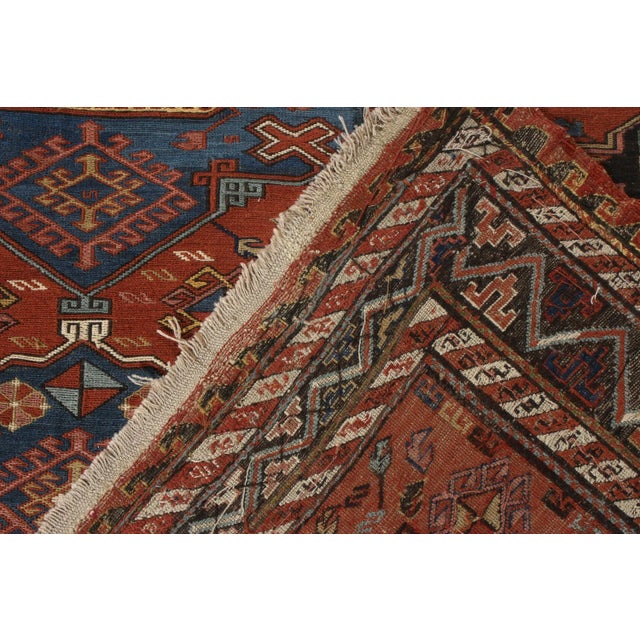 1920s Hand-Knotted Antique Russian Soumak Rug in Red, Blue, Medallion All Over Pattern For Sale - Image 5 of 6