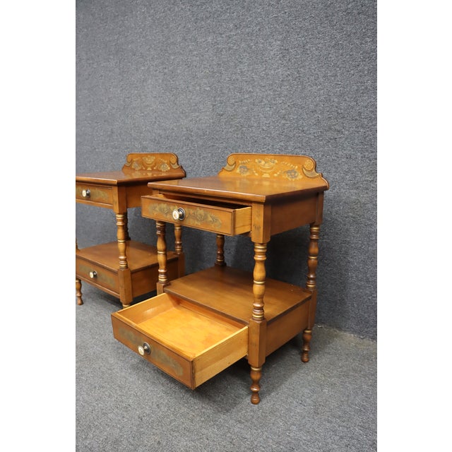 Pair of Hitchcock Maple Two-Drawer Side Tables With Stenciled Decoration For Sale - Image 10 of 12