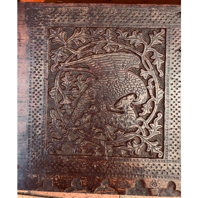 Likely American made, but could be European, this charming hand made wooden chest is embellished with an eagle and deer...