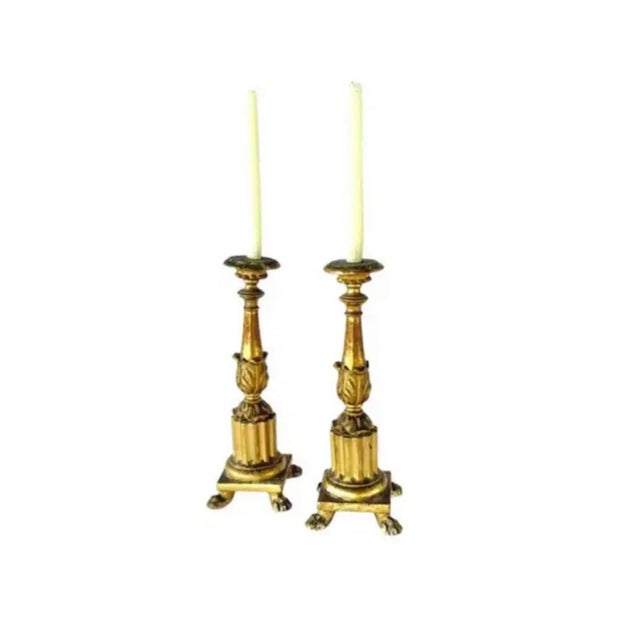 Italian Carved and Gilded Wooden Pricket Candlesticks, a Pair For Sale - Image 12 of 13
