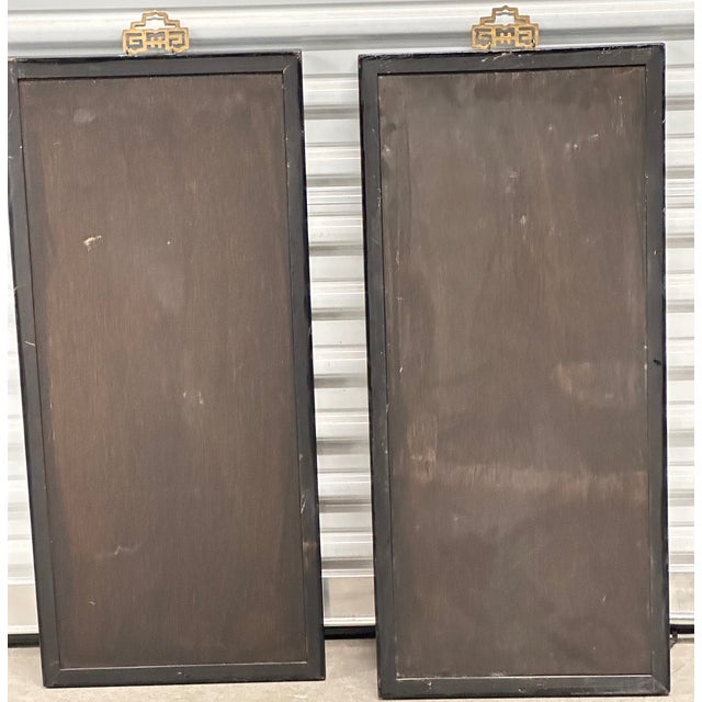 Paint Early 20th Century Chinese Gilded Hand-Carved Wood Lacquer Scholars Relief Wall Decor Panel Set For Sale - Image 7 of 8