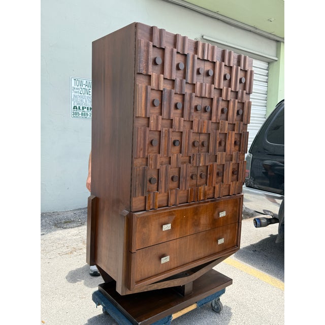 Mid Century Modern Canadian Architectural Bachelor Chest Manner of Paul Evans sold as found unrestored in original...