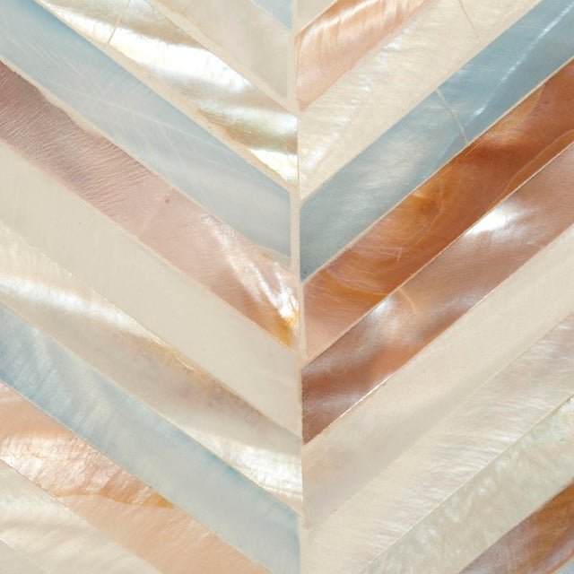 Jamie Young Garbo Mother of Pearl Table Lamp with Linen Shade, Blue For Sale - Image 4 of 4