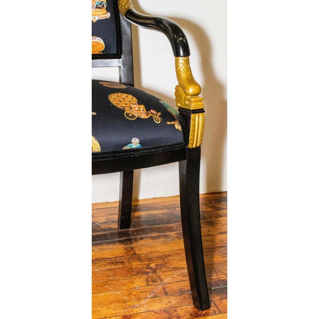 Mid Century Modern Black Armchair With Swan Decoration For Sale - Image 4 of 9