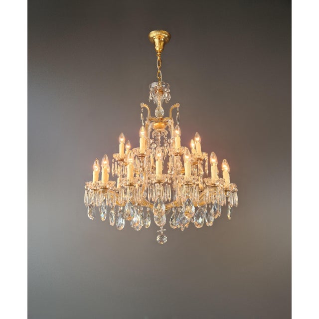 Art Deco Antique Art Nouveau Maria Theresa Crystal Chandelier Drop Chandelier Brass Glass For Sale - Image 3 of 11