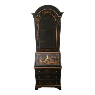 Antique 1920s Ebonized Chinoiserie Secretary Desk For Sale