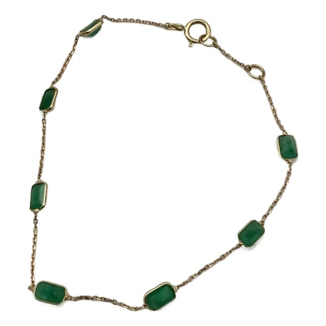 2.5 Carat Octagon Cut Emerald Station Chain Stackable Bracelet 18k Yellow Gold For Sale