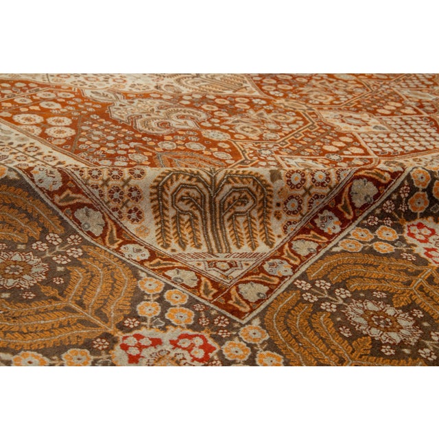 Persian Allover Designed Antique Persian Tabriz Wool Rug in Orange For Sale - Image 3 of 10