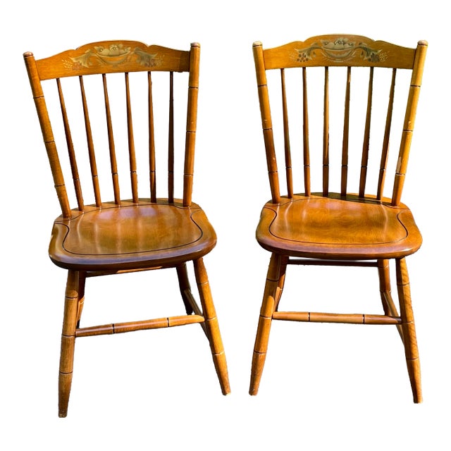 Late 20th Century Hitchcock Spindle Back Country Windsor Side Chairs (2) For Sale