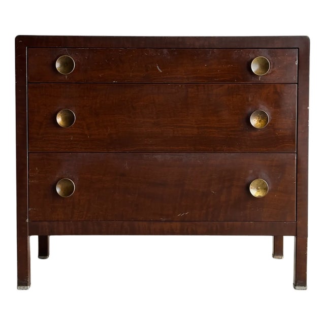 Vintage Norman Bel Geddes Steel Chest of Drawers With Brass Pulls, C. 1930s For Sale
