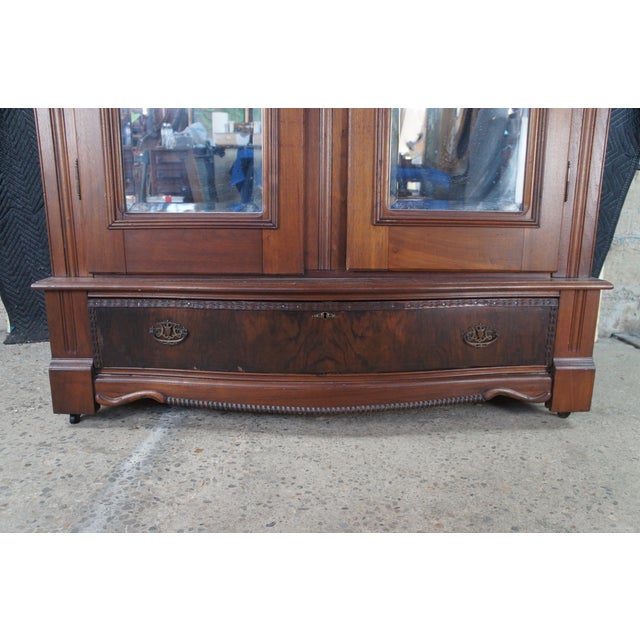 Antique Victorian Walnut Mirrored Clothing Armoire Wardrobe Closet Cabinet 87" For Sale - Image 10 of 17