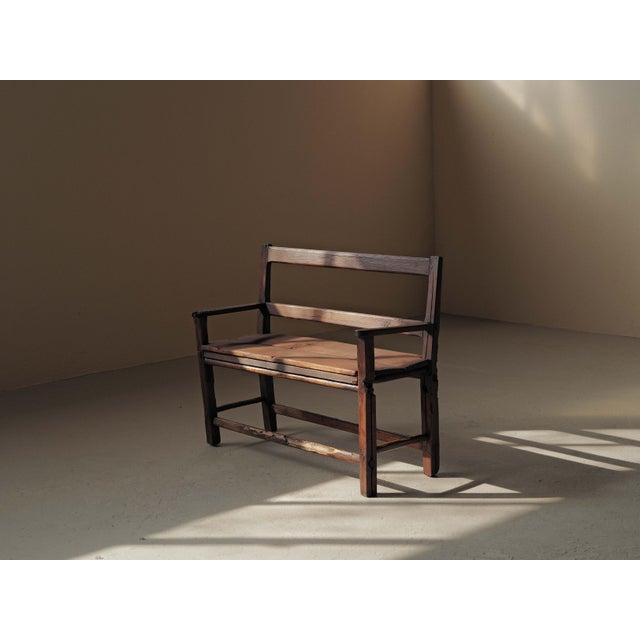 Antique Folk Art Fireplace Bench in Wood, 1800s For Sale - Image 15 of 16