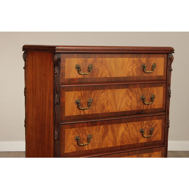 Wood 1930's Georgian Style Carved Mahogany Tall Chest For Sale - Image 7 of 12