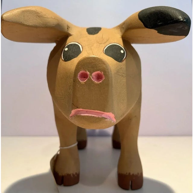 Folk Art Vintage Rory Alvarez Folk Art Cottonwood Pig Large Figure, Made in New Mexico For Sale - Image 3 of 9