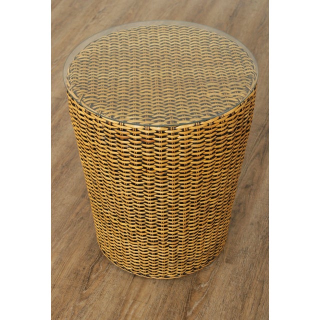 High Quality Vintage Woven Wicker Rattan Round End Table with Glass Top