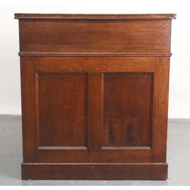 Early 1900s Black Leather Top Oak Slanted Writing Desk For Sale - Image 15 of 16