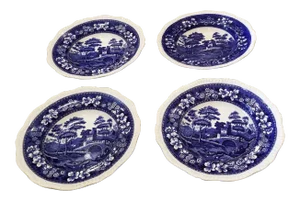 Four Large Blue and White Transferware Bowls