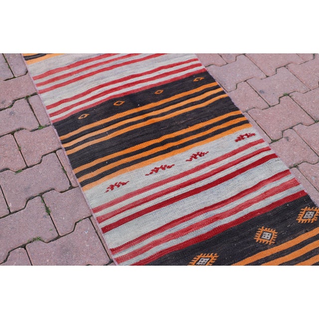 1960s 1960s Turkish Traditional Hand-Knotted Striped Design Runner For Sale - Image 5 of 11