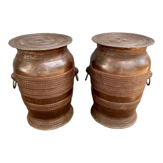 Vintage Cast Bronze Garden Stools or Cocktail Tables - a Pair For Sale