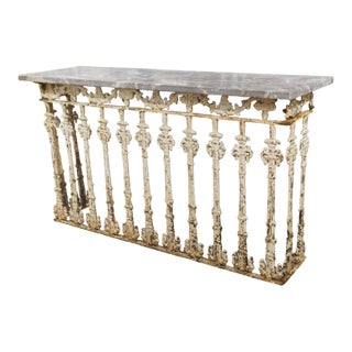 Antique Belgian Painted Iron Balcony Console Table With Marble Top, Circa 1900 For Sale
