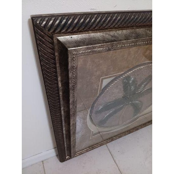 1980s Framed Glass Tropical Palm Tree Wall Art Dual Circular Botanical Medallion For Sale - Image 5 of 5