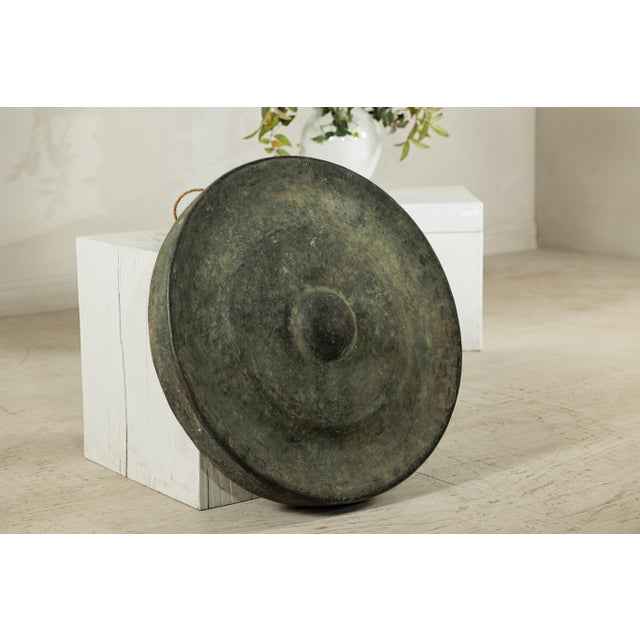 Gray Antique Thai Bronze Gong with Domed Center and Aged Verdigris Patina For Sale - Image 8 of 18